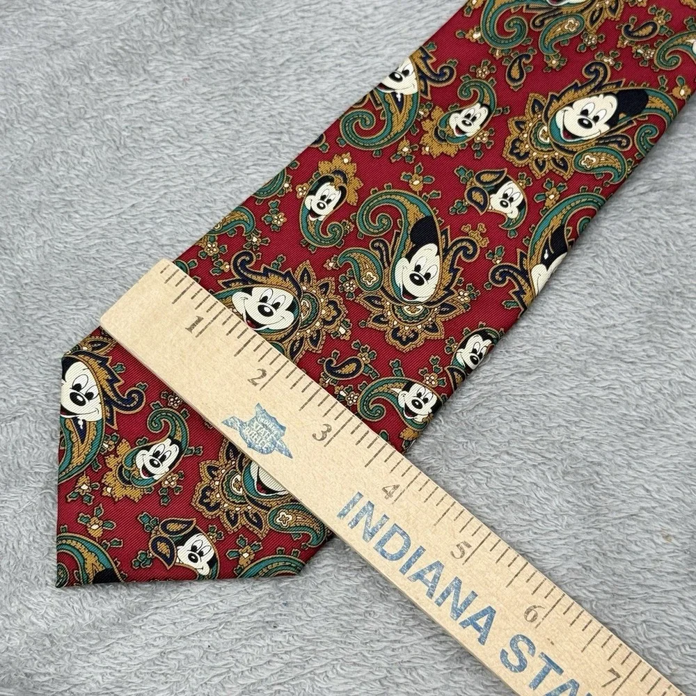 Balancine x The Tie Works Mickey Mouse Neck Tie Maroon Paisley Silk Disney VTG